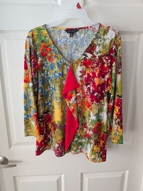 Investments Floral V-Neck Top with Ruffle